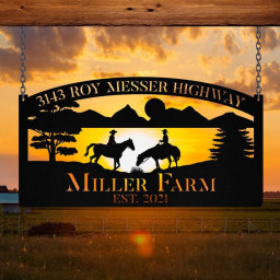 Personalized Metal Horse Rider Sign Monogram Custom Outdoor Farm Farmhouse Ranch Stable Acres Wall Decor Art Gift