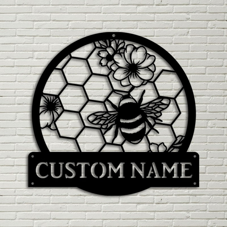 Personalized Honey Bee Monogram Metal Sign Art, Custom Honey Bee Metal Wall Art, Bee Antler Decor, Housewarming Outdoor Metal Sign