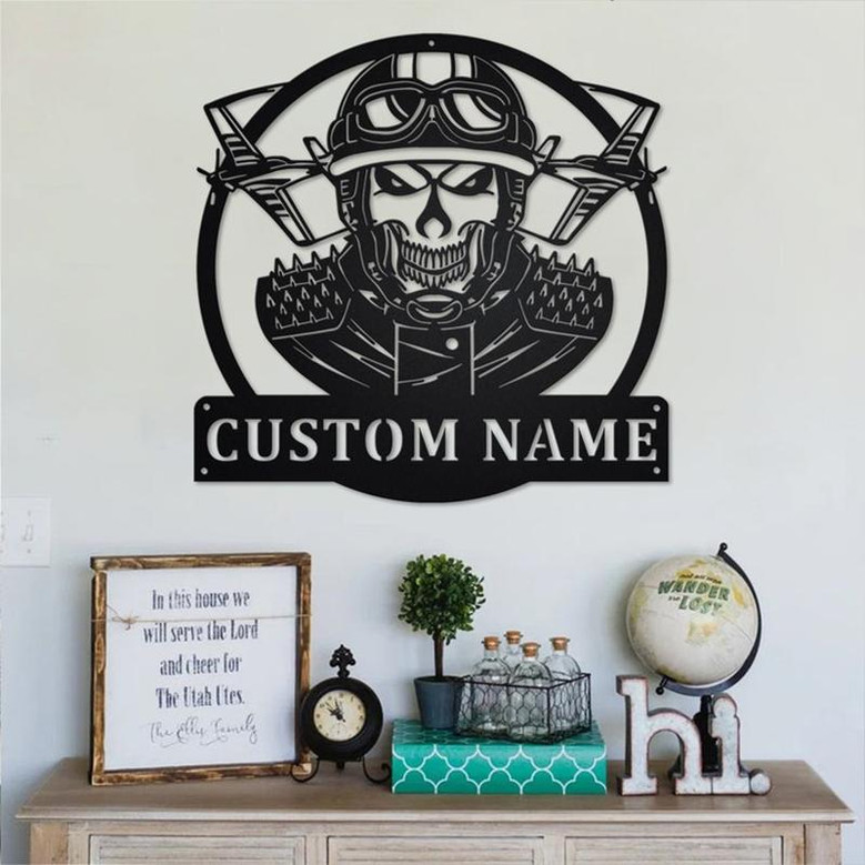 Custom Skull Pilot Metal Wall Art, Personalized Skull Pilot Name Sign Decoration For Room, Skull Pilot Home Decor, Custom Skull Pilot, Pilot