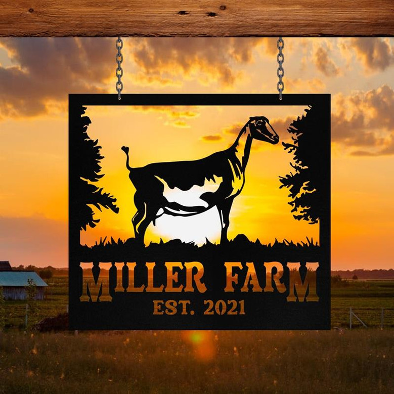 Personalized Metal Farm Sign Lamancha Goat Monogram Custom Outdoor Farmhouse Front Gate Ranch Stable Wall Decor Art Gift