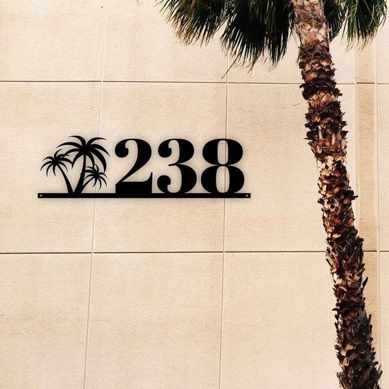 Palm Tree House Number Metal Sign, Outdoor Sign, House Numbers, Address Sign, Address Plaque, Metal House Number, Beach Metal Sign