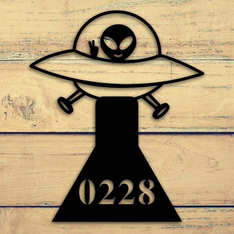 Custom Metal Sign, Address Sign, Custom address sign, door hanging, home decor, house number, wall decor, wall hanging, alien, ufo