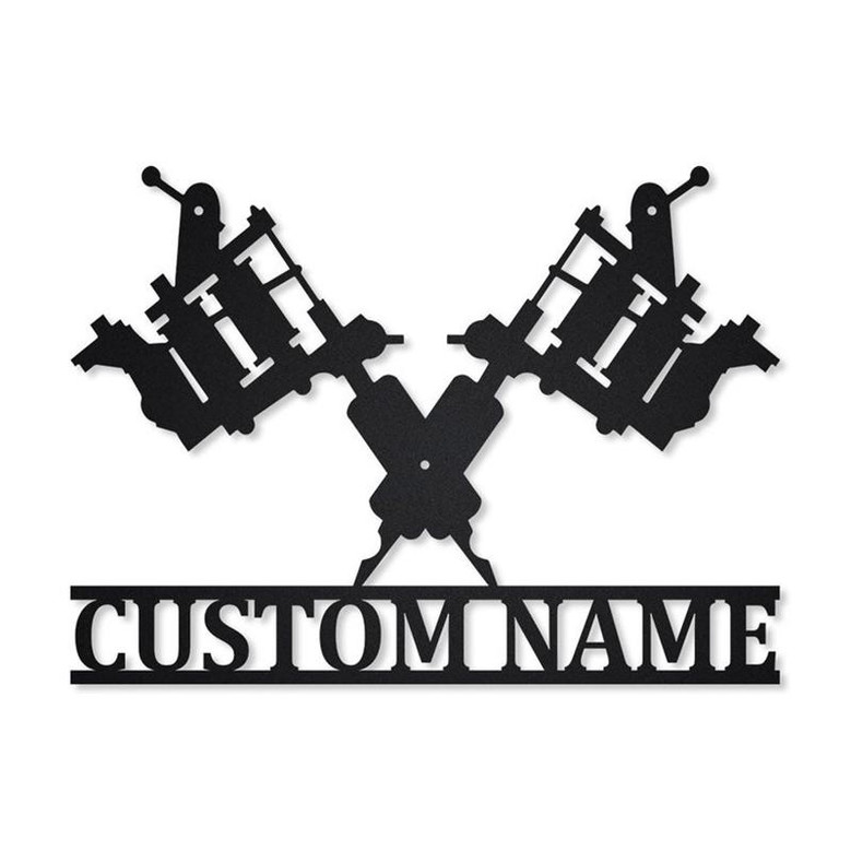 Personalized Tattoo Machine Monogram Metal Sign Art , Custom Tattoo Artist Metal Sign, Tattoo Artist Lover Sign Decoration For Living Room
