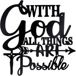 With God All Things Are Possible Metal Sign Art, Metal Inspirational Words Bible Verses Decor for Home Church Office