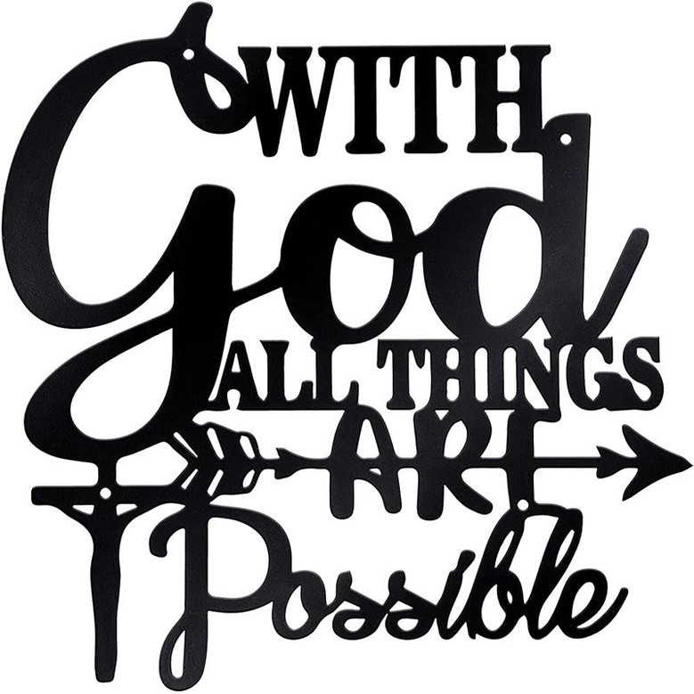 With God All Things Are Possible Metal Sign Art, Metal Inspirational Words Bible Verses Decor for Home Church Office