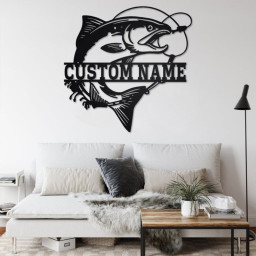 Custom Salmon Fish Metal Wall Art, Personalized Salmon Fish Name Sign Decoration For Room, Salmon Fishing Home Decor, Custom Salmon Fishing