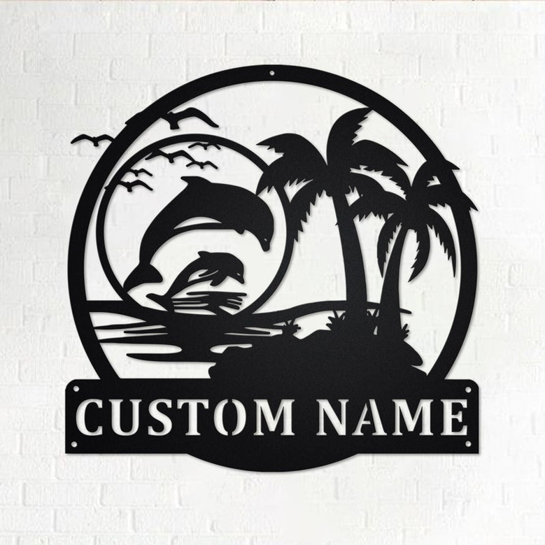 Custom Dolphin Scene Sunset Metal Wall Art, Personalized Dolphin Name Sign Decoration For Room, Dolphin Home Decor, Custom Dolphin, Dolphin
