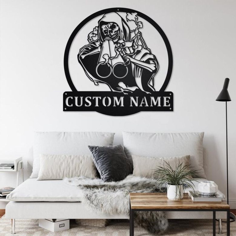 Custom Grim Reaper Shotgun Hunting Metal Wall Art, Personalized Shot Hunting Name Sign Decoration For Room, Shot Hunting Home Decor