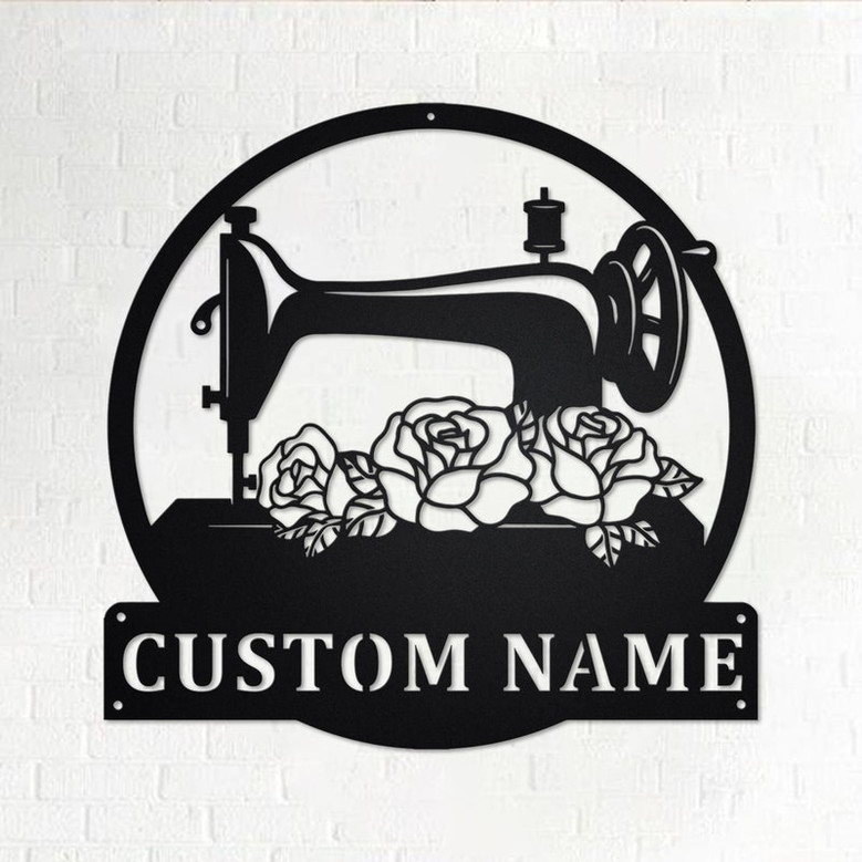 Custom Floral Sewing Machine Metal Wall Art, Personalized Sewing Name Sign Decoration For Room,Sewing Metal Home Decor,Custom Sewing Machine
