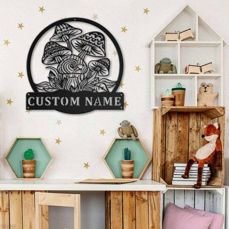 Personalized Mushrooms Monogram Metal Sign Art , Custom Mushrooms Metal Sign, Mushrooms Sign Decoration For Living Room
