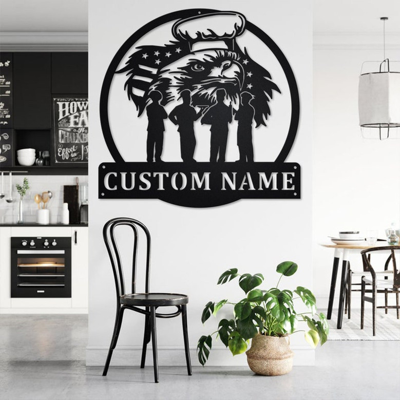 Custom US Eagle Chef Squad Metal Wall Art, Personalized Chef Squad Name Sign Decoration For Room, Chef Squad Metal Home Decor, Chef Squad