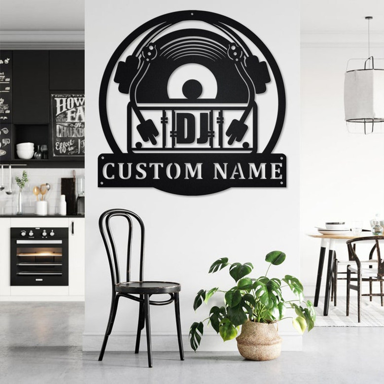 Custom Music Turntable Record Metal Wall Art, Personalized Disc Jockey Name Sign Decoration For Room, DJ Home Decor, Custom Disc Jockey