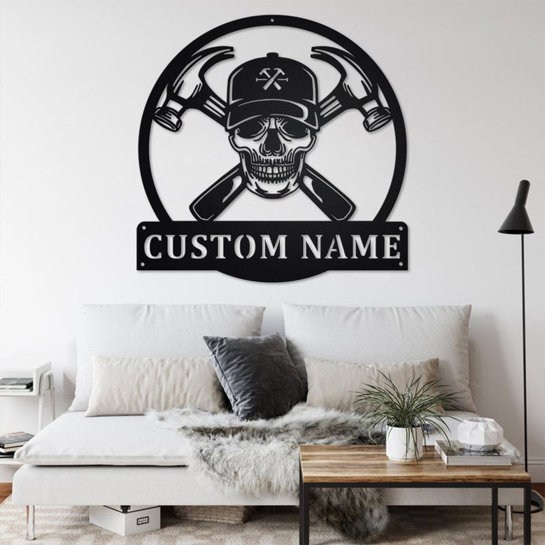 Custom Carpenter Skull Metal Wall Art, Personalized Carpenter Name Sign Decoration For Room, Carpenter Metal Home Decor, Custom Carpenter