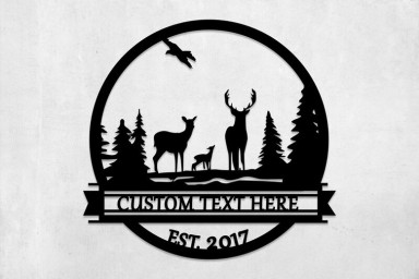 Personalized Deer Family Metal Wall Sign, Custom Cabin Sign, Outdoor Decor, Customized Name Sign