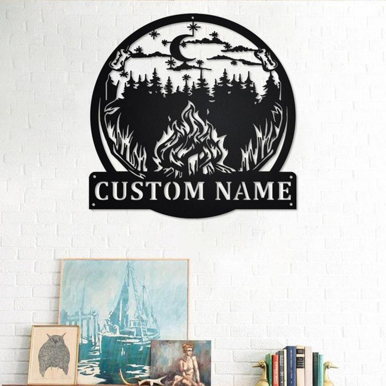Custom Outdoor Campfire Metal Wall Art, Personalized Campfire Name Sign Decoration For Room, Campfire Home Decor, Custom Campfire, Camping