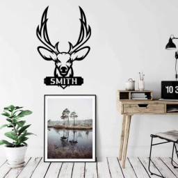 Deer Last Name Sign, Metal Deer Sign, Antler Wall Sign, Hunting Present, Man Gift, Deer Family Name Sign, Hunter Christmas Gift, Camp Sign