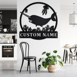 Custom Narwhal Metal Wall Art, Personalized Narwhal Name Sign Decoration For Room, Narwhal Metal Home Decor, Custom Narwhal, Narwhal Animals