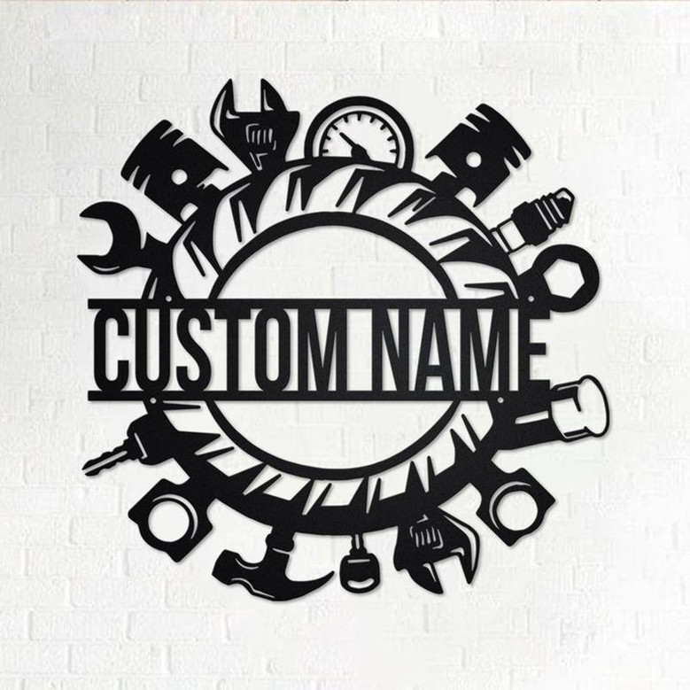 Custom Wrench Mechanic Metal Wall Art, Personalized Mechanic Name Sign Decoration For Room, Mechanic Metal Home Decor