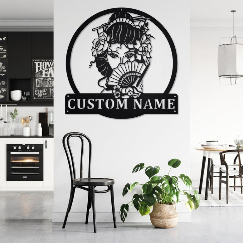Custom Japanese Geisha Metal Wall Art, Personalized Geisha Name Sign Decoration For Room, Geisha Home Decor, Custom Geisha, Japanese Geisha