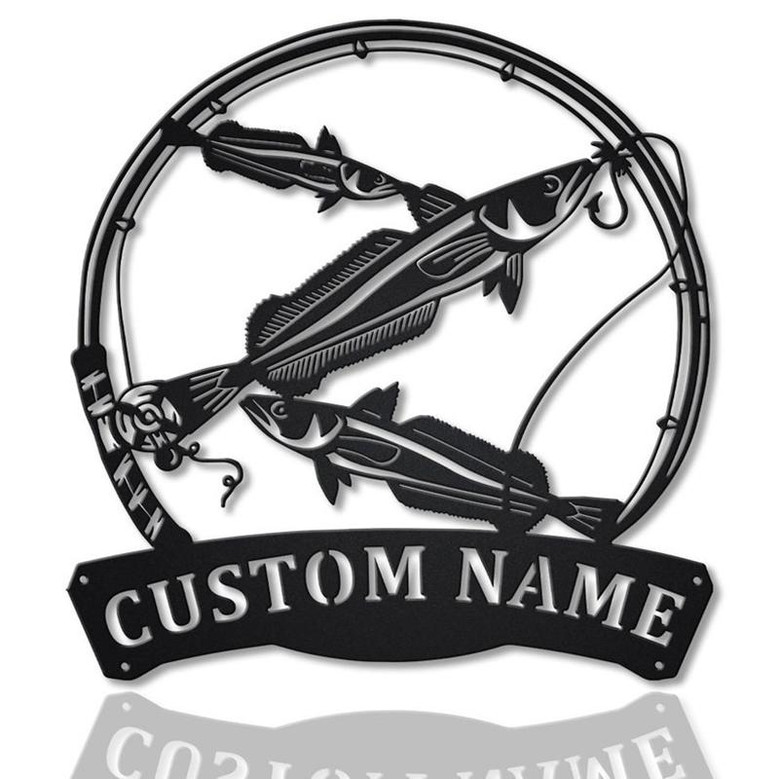 Personalized Haike Fishing Fish Pole Monogram Metal Sign Art , Haike Fishing Fish Metal Sign , Fishing Lover Sign Decoration For Living Room