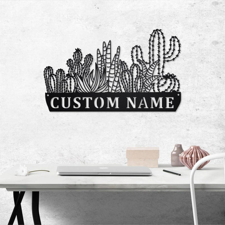 Personalized Cactus Metal Sign V1 | Cactus Metal Wall Art | Office Wall Art | Housewarming Outdoor Metal Sign | Gifts Cactus Lover |