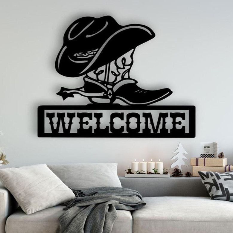 Western Metal Welcome Sign Front Door Decor