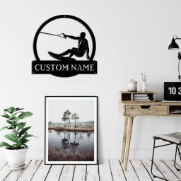 Personalized Water Skiing Monogram Metal Sign Art Water Skiing Antler Decor Water Skiing Metal Sign Housewarming Outdoor Metal