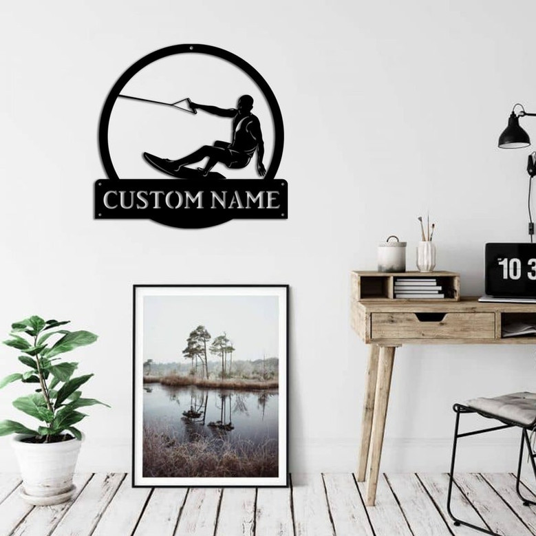 Personalized Water Skiing Monogram Metal Sign Art Water Skiing Antler Decor Water Skiing Metal Sign Housewarming Outdoor Metal