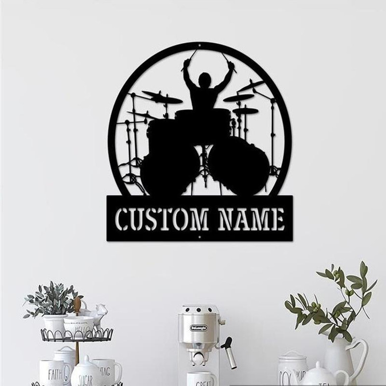 Drummer Metal Wall Art, Personalized Drummer Name Sign,Custom Drummer Decoration For Room