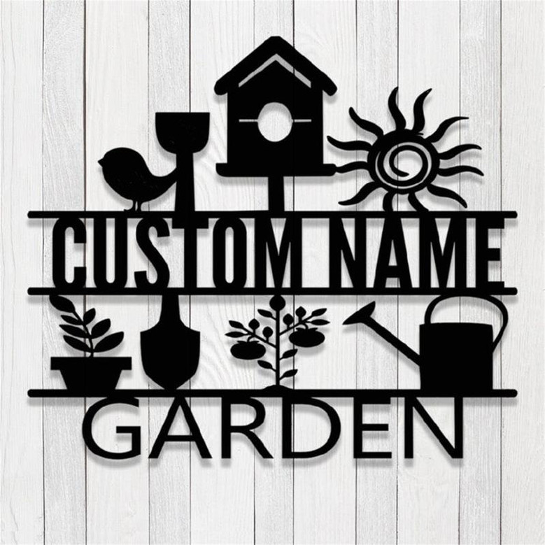 Personalized Garden Sign,Metal Garden Sign,Custom Gardener Name Signs,Gardening Gifts,Yard Decor,Flower&Bird Outdoor Decor