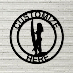 Customizable Metal Female Surfer Sign, Surfing Decoration, Personalized Metal Surfing Sign, Beach Decor