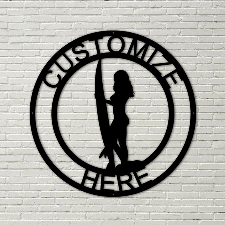 Customizable Metal Female Surfer Sign, Surfing Decoration, Personalized Metal Surfing Sign, Beach Decor