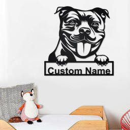 Custom Staffordshire Bull Dog Metal Wall Art, Personalized Staffordshire Bull Name Sign Decoration For Room, Staffordshire Bull Home Decor