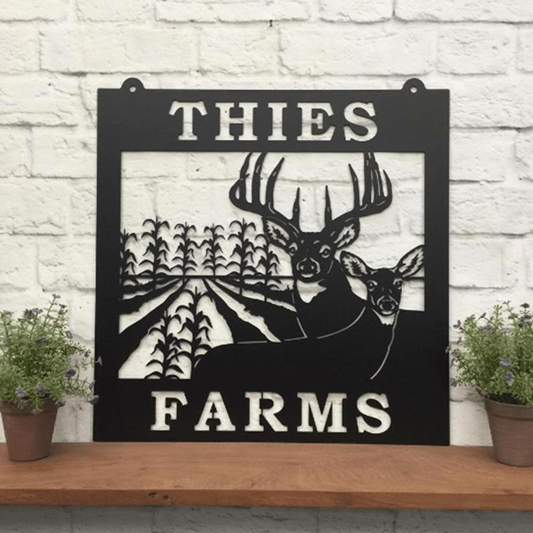Deer & Corn Rows Farm Metal Sign Cut Metal Sign Metal Wall Art Metal House Sign