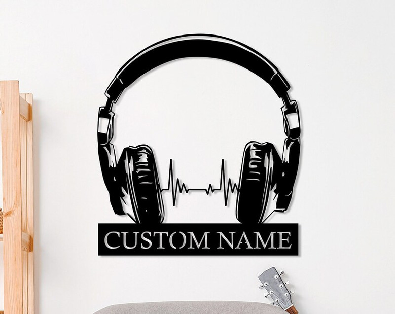 Custom Earphones Metal Wall Art, Personalized Headphones Decor, Musical Instrument, Music Lovers Gift