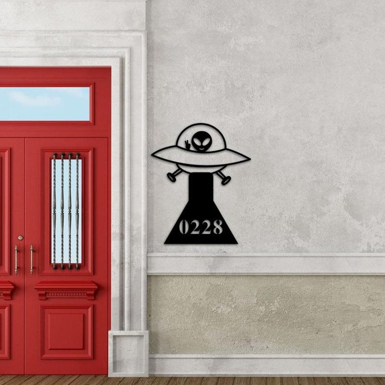 Custom Metal Sign, Address Sign, Custom address sign, door hanging, home decor, house number, wall decor, wall hanging, alien, ufo