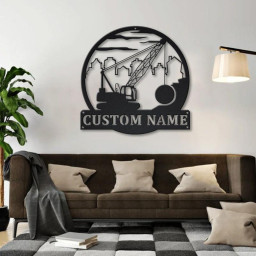 Personalized Wrecking Ball Crane Monogram Metal Sign Art | Custom Wrecking Ball Crane Metal Sign | Decor Decoration | Crane Gift