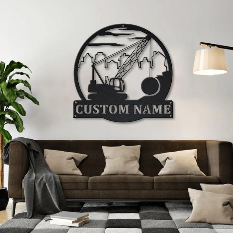 Personalized Wrecking Ball Crane Monogram Metal Sign Art | Custom Wrecking Ball Crane Metal Sign | Decor Decoration | Crane Gift