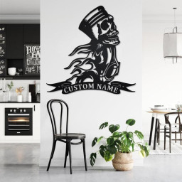 Custom Piston Skull Metal Wall Art, Personalized Mechanic Car Name Sign Decoration For Room, Piston Skull Metal Home Decor, Custom Piston