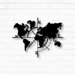 Metal World Map Compass Sign Metal Sign Farmhouse Decor Outdoor Sign Outdoor Decor Metal Sign Wall Art Home Decor Metal Sign