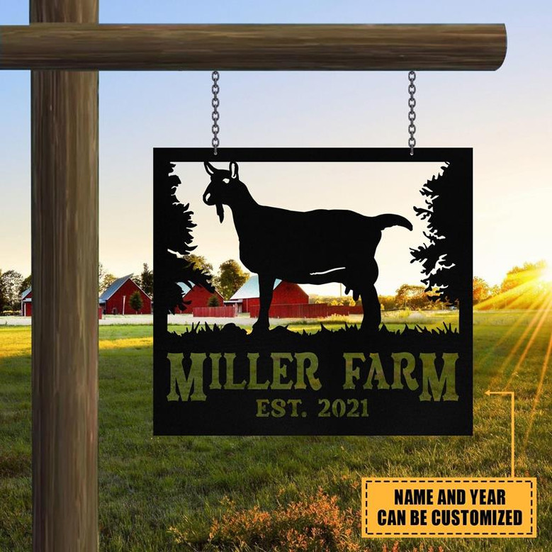 Personalized Metal Farm Sign Saanen Goat Monogram Custom Outdoor Farmhouse Front Gate Ranch Stable Wall Decor Art Gift