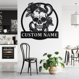 Custom Skull With Snake Metal Wall Art, Personalized Snake Name Sign Decoration For Room, Snake Home Decor, Custom Skull With Snake