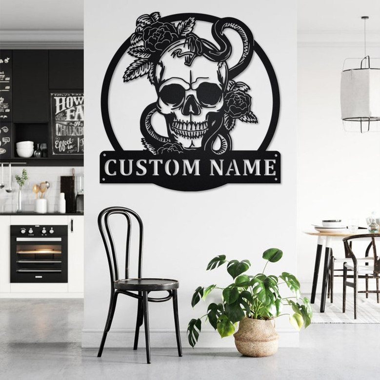 Custom Skull With Snake Metal Wall Art, Personalized Snake Name Sign Decoration For Room, Snake Home Decor, Custom Skull With Snake