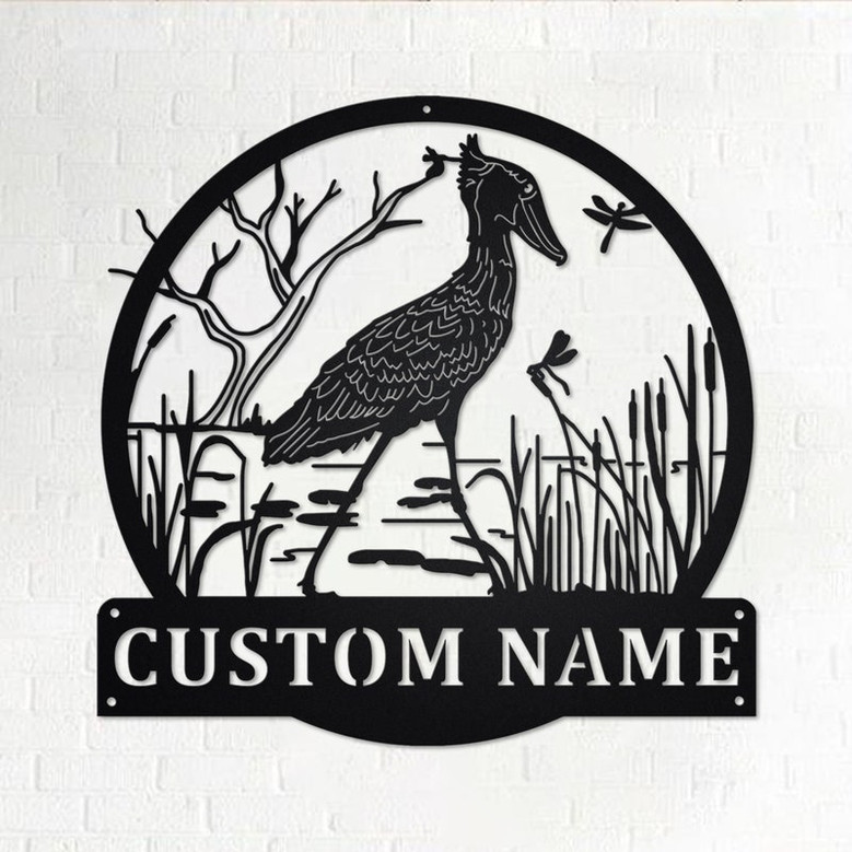 Custom Shoebill Whalehead Stork Bird Metal Wall Art,Personalized Shoebill Whalehead Stork Bird Name Sign Decoration For Room,Bird Home Decor