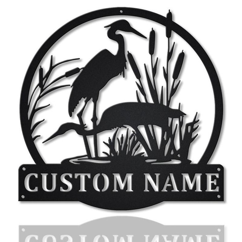 Personalized Herons Bird Monogram Metal Sign Art | Custom Herons Bird Metal Sign | Herons Bird Lover Sign Decoration For Living Room