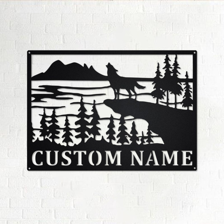 Custom Wolf Wildlife Metal Wall Art, Personalized Wolf Name Sign Decoration For Room, Wolf Home Decor, Custom Wolf Wildlife,Wolf Metal Decor