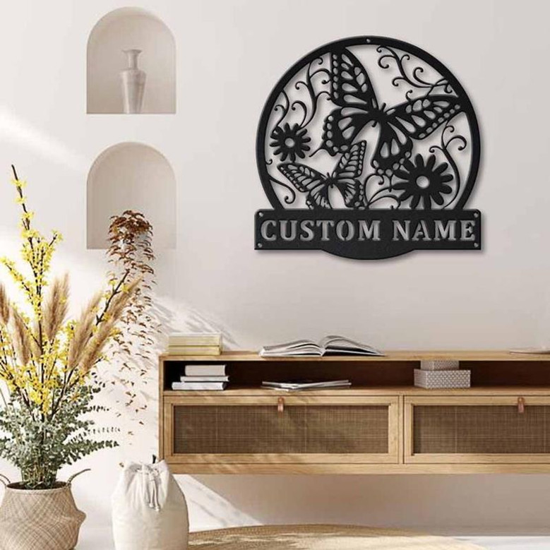 Personalized Butterfly And Flower Metal Sign Art | Custom Butterfly And Flower Metal Sign