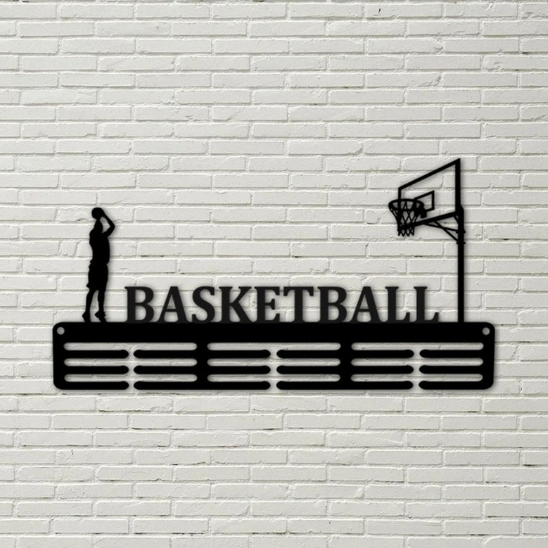 Customized Basketball Sport Medal Hanger Metal sign - 12 Rungs for medals & Ribbons, Show Team Spirit, metal sign, wall decor, basketball