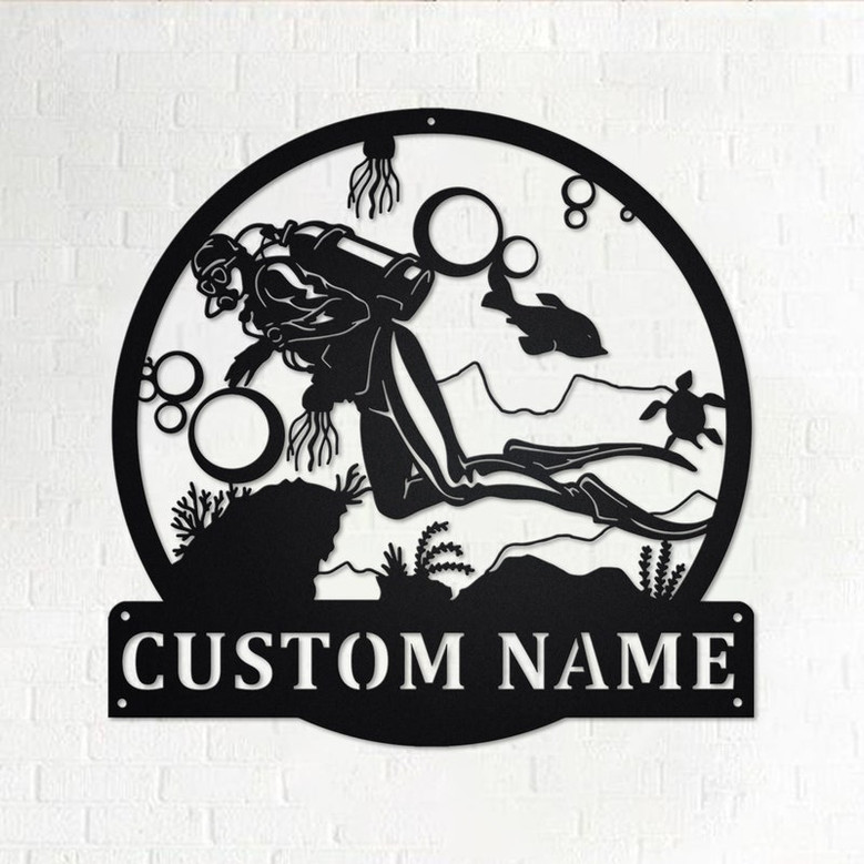 Custom Scuba Diver Metal Wall Art, Personalized Scuba Diver Name Sign Decoration For Room, Scuba Diver Home Decor, Custom Scuba Diver