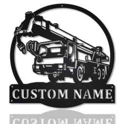 Personalized Crane Truck Monogram Metal Sign Art, Custom Crane Truck Metal Wall Art